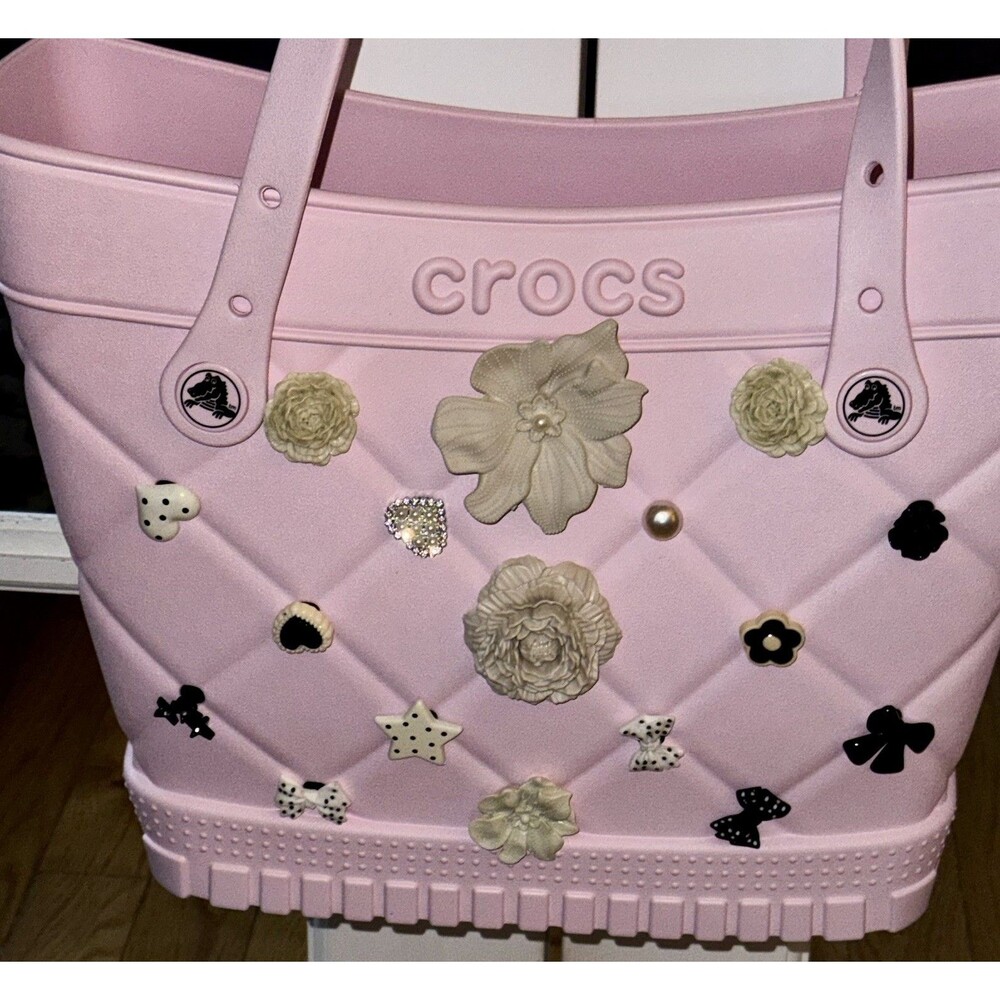 Bling Embellished Crocs Quilted Medium (Bogg Bag)Tote Powder Pink